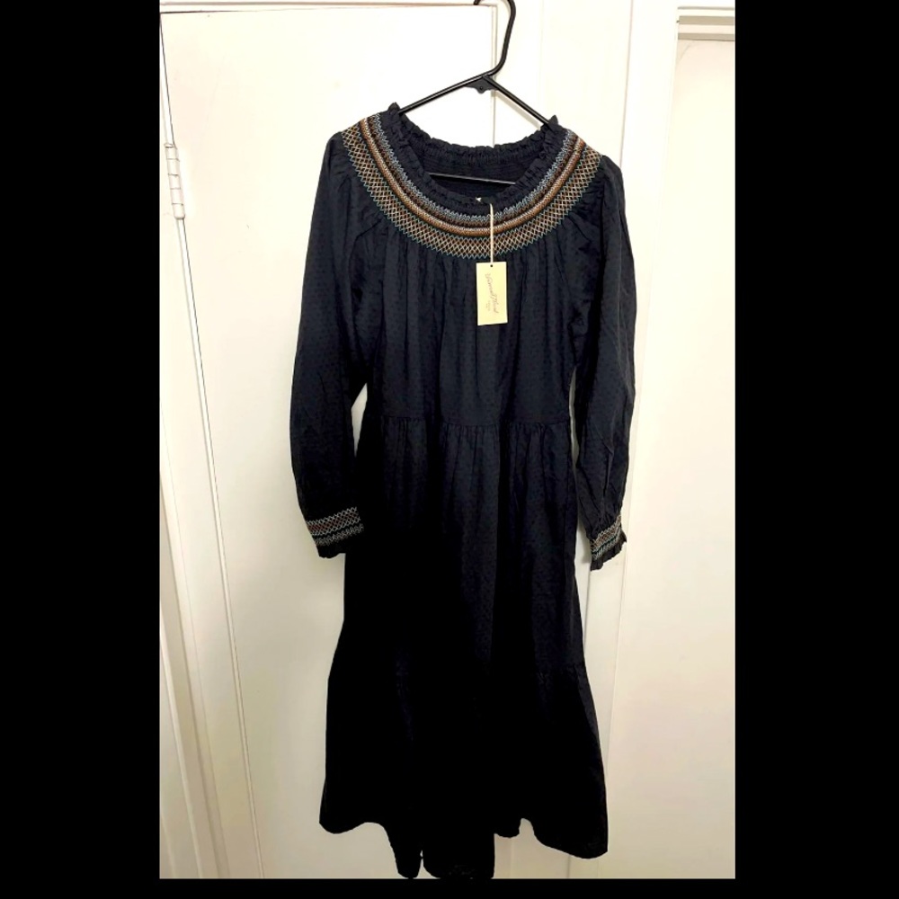 Black prairie dress ruffles smocked new